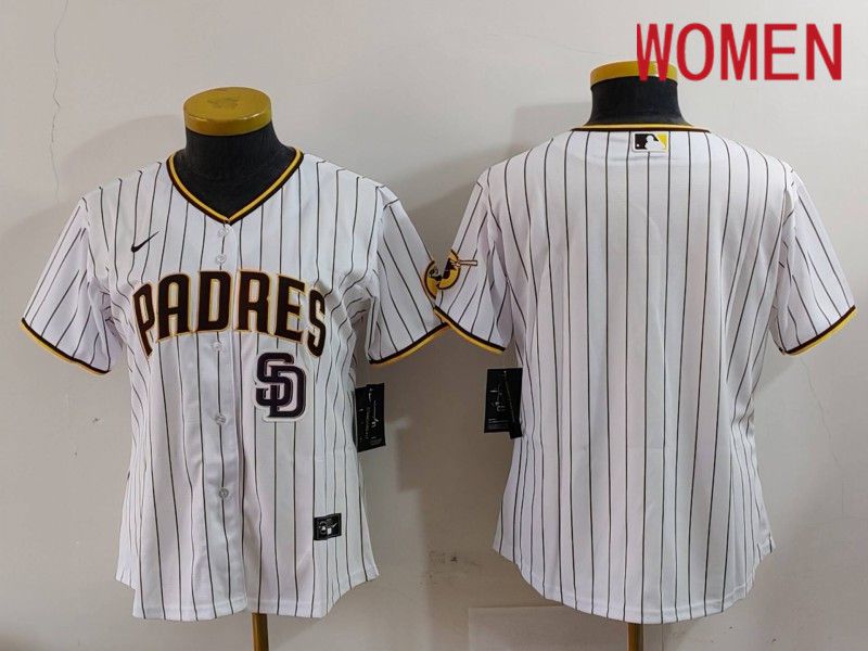 Women San Diego Padres Blank White Stripe Game 2024 Nike MLB Jersey style 8->women mlb jersey->Women Jersey
